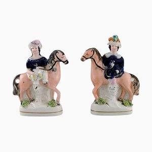Hand-Painted Porcelain Figurines, England, 1800s, Set of 2