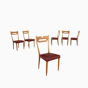 Beech and Leatherette Chairs, 1950s, Set of 6