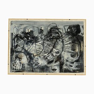Paolo Schiavocampo, Abstract Composition, 20th Century, Oil on Paper, Framed