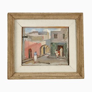 Ottavio Steffenini, Figurative Composition, 1930s, Oil on Cardboard, Framed