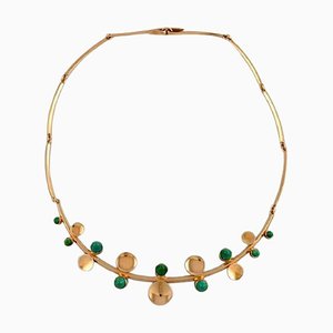 18 Carat Gold Necklace with Malachites from Just Andersen, Denmark