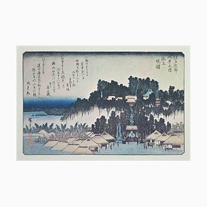 After Utagawa Hiroshige, Houses by Lake, Lithographie, Mid 20th-Century