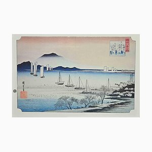 After Utagawa Hiroshige, Boats in Sunrise, Lithographie, milieu du 20ème siècle