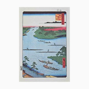 After Utagawa Hiroshige, Boatmen, Lithograph, Mid-Century