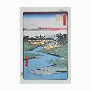 After Utagawa Hiroshige, Japanese Houses, Lithographie, milieu du 20ème siècle