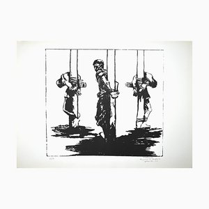 Lithographie Originale de Pietro Morando, Prisonniers en Hongrie, 1950s