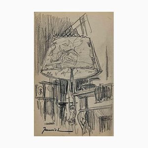 Pierre Georges Jeanniot, The Lamp, dibujo original, principios del siglo XX