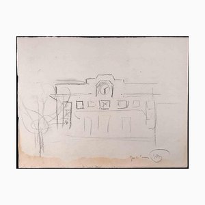 Country House with Clock, Original Drawing, Mid 20th-Century