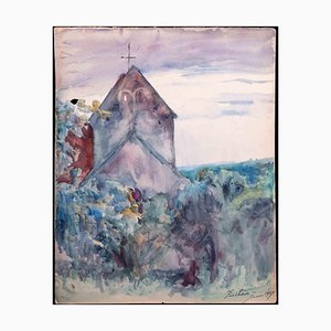 Jean Chapin, Country Church, Original Aquarell, 1917