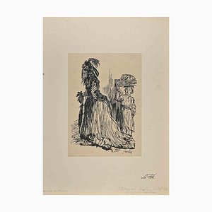 Grabado en madera de dos figuras de Bernard Naudin, principios del siglo XX