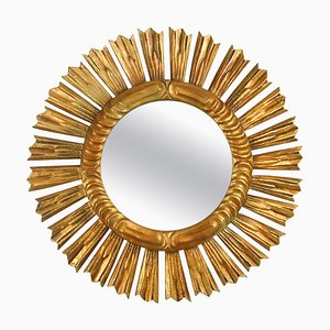 Spanish Carved Giltwood Sunburst Mirror, 1940s / 50s