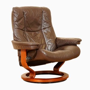 Vintage Leather Recliner Swivel Armchair from Ekornes