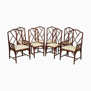 Vintage Bamboo Dining Chairs with Fabric Seating, Set of 8