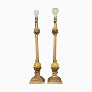 French Lamps with Faux Marble Balls, Set of 2