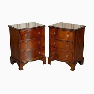 Bow Fronted Mahogany Bedside Chest of Drawers, Set of 2