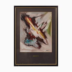 Composition Abstraite, 20ème Siècle, Huile sur Papier sur Panneau