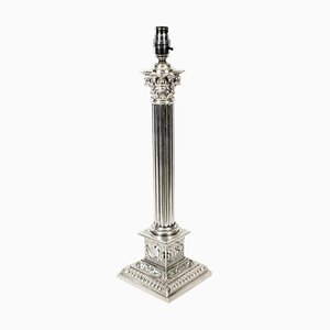 Lampe de Bureau Colonne Corinthienne en Plaqué Argent, Fin 19ème Siècle