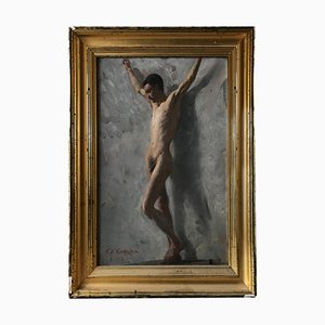Italian Portrait of a Male Nude, 1920s, Framed