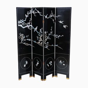 Large Antique Victorian Chinoiserie Dressing Screen in Black Lacquer, 1900