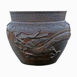 Large Antique Japanese Jardinière in Bronze with Dragon, 1800s