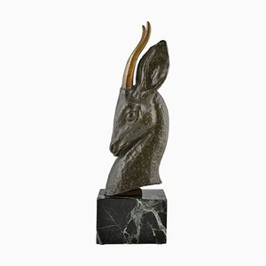 Georges Garreau, Art Deco Bust of a Deer, Bronze