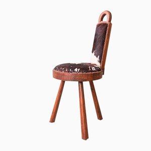 Vintage Portuguese Tripod Chair with Cowhide, 1940s