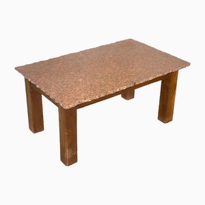 Mesa de centro de madera de álamo y granito, años 70