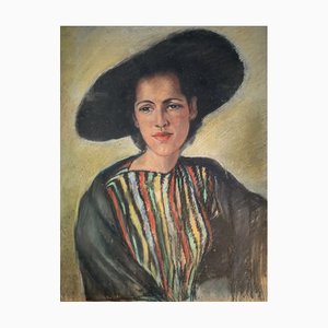 Marie Palmers de Terlamen, Portrait de Dame, 1930s, Pastel sur Carton