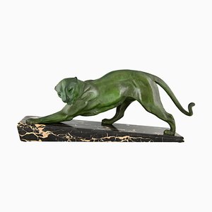 Plagnet, Art Deco Sculpture of a Panther, Marble