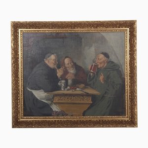 Simony Jensen, moines buvant de la bière, 19ème siècle, huile sur toile, encadré