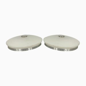Round Opaline Glass Orvieto Ceiling Lamps from Stilux Milano, 1960s, Set of 2