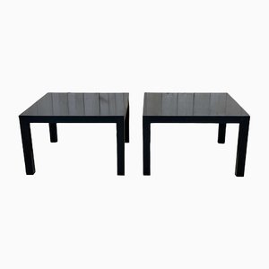 Tavolini in sicomoro nero opaco e acero, anni '70, set di 2