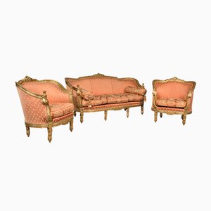 Vintage French Sofa and Armchair in the style of Louis XV, Set of 3
