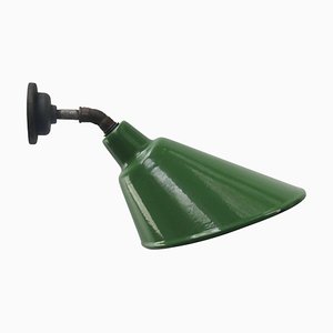 Industrial Green Enamel & Cast Iron Factory Wall Lamp