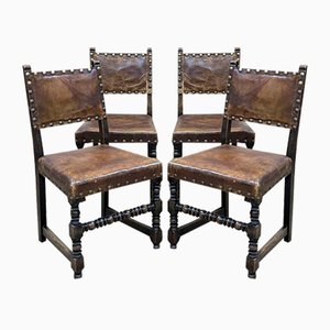 19th Century Louis XII Dining Chairs in Oak, Set of 4
