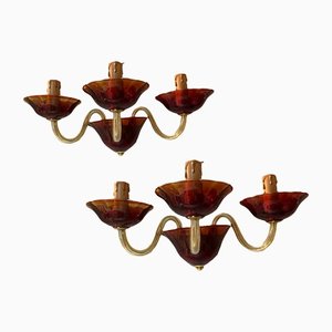 Vintage Italian Ruby Red Murano Glass Sconces from Made Murano Glass, Set of 2