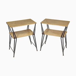 Mid-Century Italian Side Tables in Brass and Parchment, Set of 2