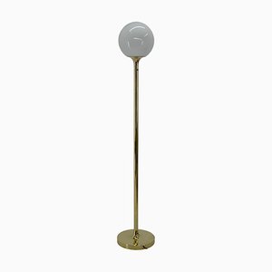 Brass and Opaline Glass Large Floor Lamp, 1970s