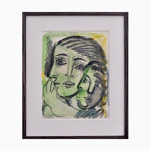 Raymond Dèbieve, Mother and Child II, 1970, Watercolor on Paper, Framed