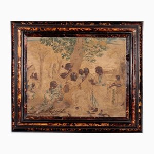 Plato's Academy Painting, Textile with Paint Inserts, Framed