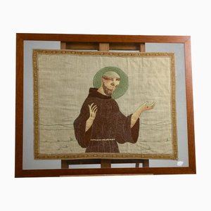 Marco doble de vidrio con hoja pintada que representa a San Francesco Italia