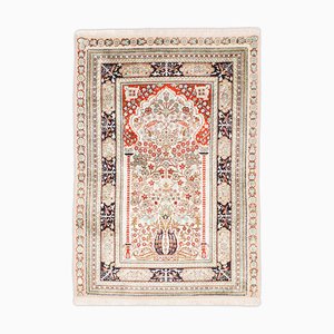 Cream White with Border Floral Chinese Pure Silk Rug