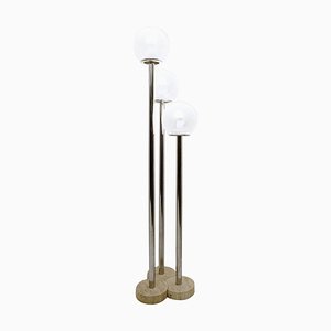 Metal and Murano Glass Floor Lamp with Travertine Feet by Vignelli for Venini