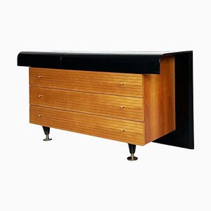 Mid-Century Italian Console Table in Black Wood and Brass by Pierre Cardin, 1980s