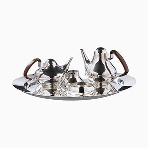 Tea and Coffee Set with Tray in Sterling Silver by Henning Koppel for Georg Jensen