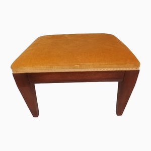 Vintage Piano Foot Stool in Gold Velour with Solid Oak Frame