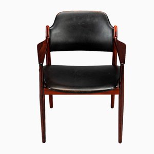Chaise de Bureau No. 62a en Palissandre et Cuir Noir par Arne Vodder pour Sibast, 1960s