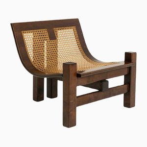 Italian Wood & Cane Easy Chair by Ferdinando Meccani in Wood, 1960s