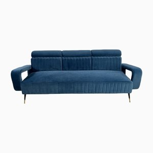 Vintage Blue Velvet Sofa, 1950s