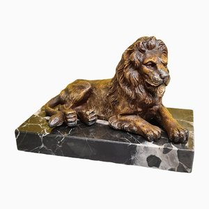 Vintage Paperweight of Lion on Marble Base